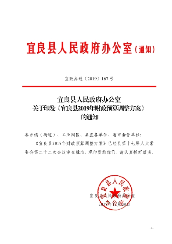 19政办通167__关于印发《宜良县2019年财政预算调整方案》的通知0000