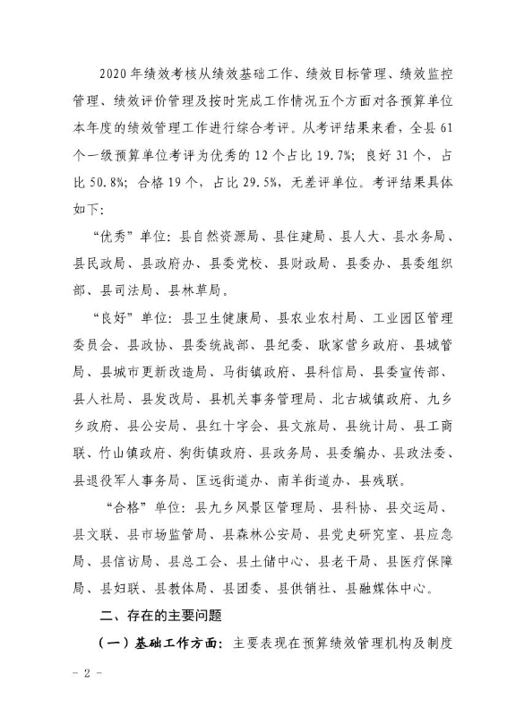 宜良县财政局关于2020年预算绩效管理工作考核结果的通报0001
