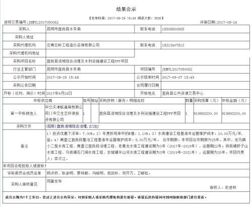 宜良县流域综合治理及水利设施建设工程PPP项目