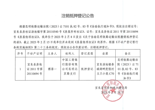 注销抵押登记公告