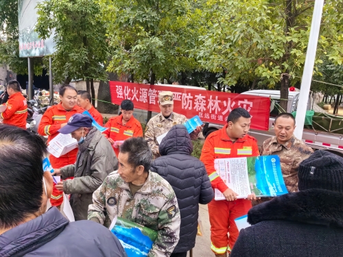 2023年12月8日匡远街道武装部长杨珑带领林业站、扑火队利用集市开展森林防火宣传 (1)