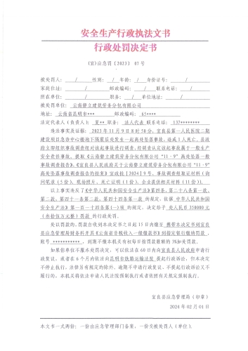 行政处罚决定书(宜)应急罚〔2023〕07号  