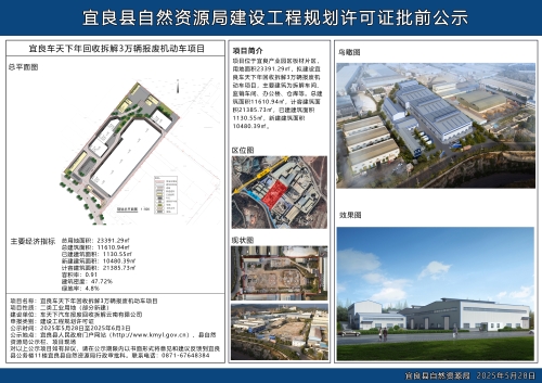 宜良车天下年回收拆解3万辆报废机动车项目《建设工程规划许可证》批前公示