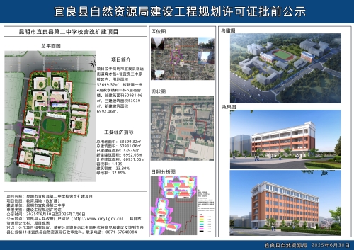 昆明市宜良县第二中学校舍改扩建项目《建设工程规划许可证》批前公示
